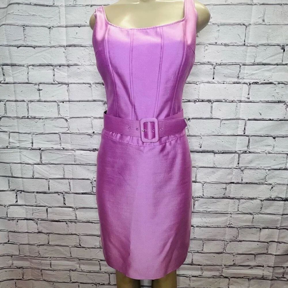 Teri Jon Women's Lilac Sleeveless Belted Sheath Dress Size 6